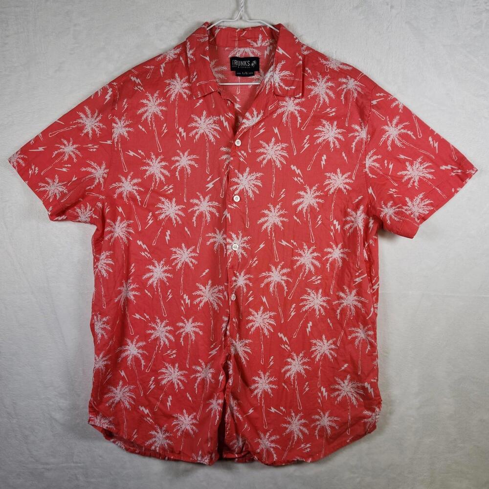 Trunks Surf And Swim Co‎ Hawaiian Shirt Red Size Large Tropical Palm Trees